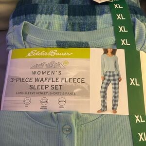 Eddie Bauer Women's Waffle Fleece Pajama Set - Light Blue and Plaid